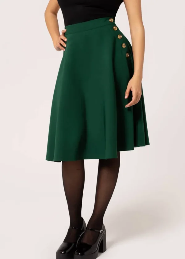 Hell Bunny Ravenwood 40's Swing Skirt Dark Green