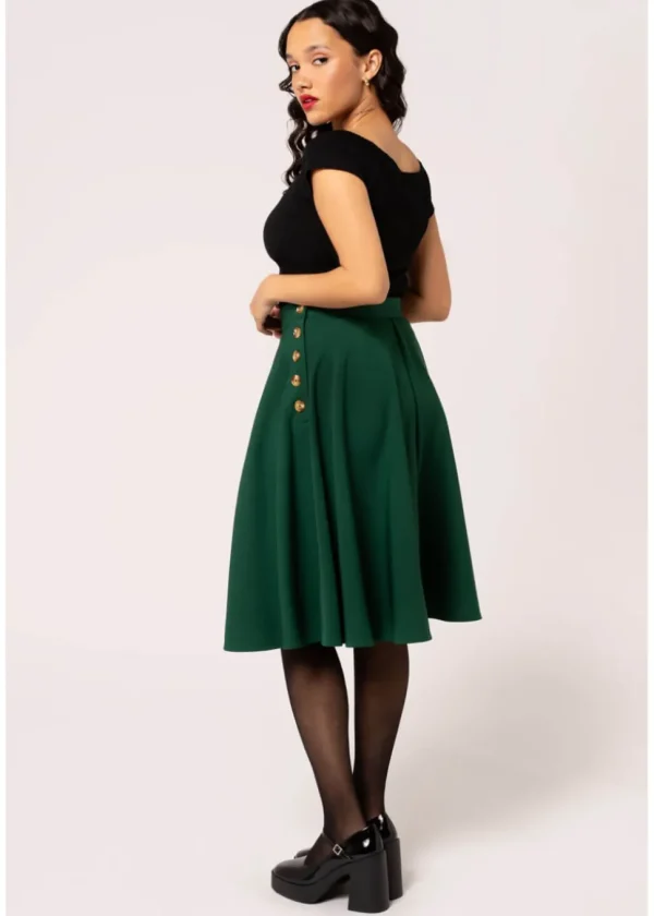 Hell Bunny Ravenwood 40's Swing Skirt Dark Green