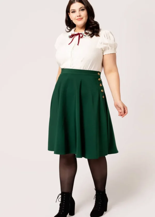 Hell Bunny Ravenwood 40's Swing Skirt Dark Green