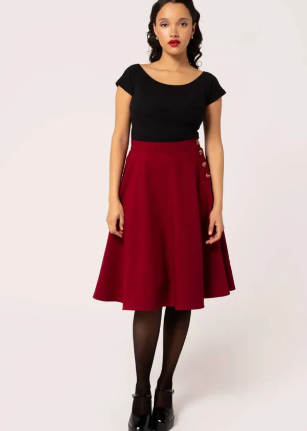 Hell Bunny Ravenwood 40's Swing Skirt Dark Red