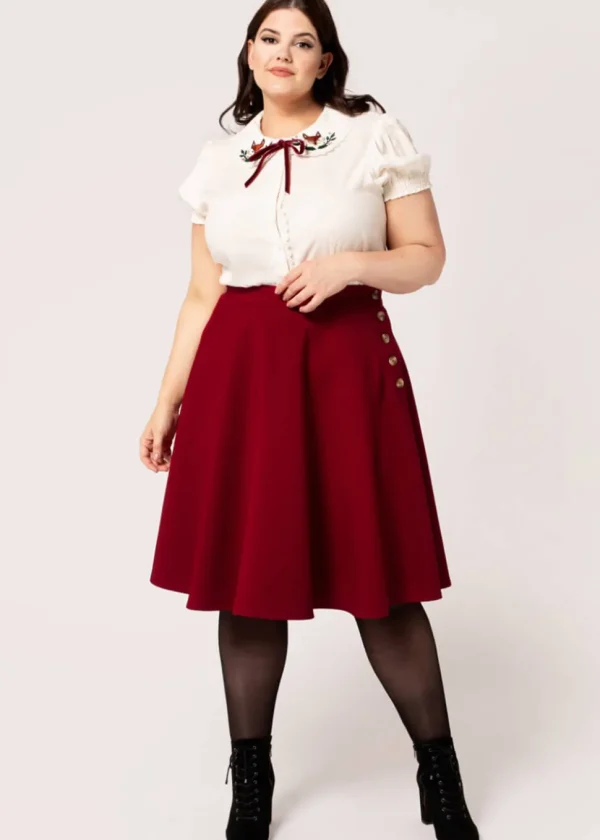 Hell Bunny Ravenwood 40's Swing Skirt Dark Red