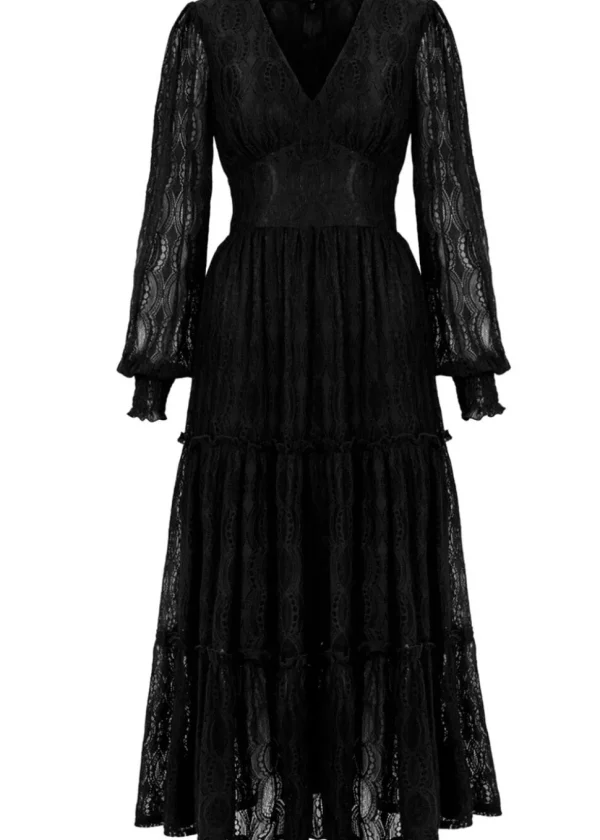 Hell Bunny Rhea Lace 70's Maxi Dress Black