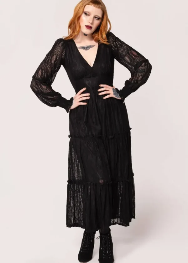 Hell Bunny Rhea Lace 70's Maxi Dress Black
