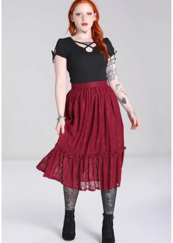 Hell Bunny Rhea Lace 70's Skirt Burgundy