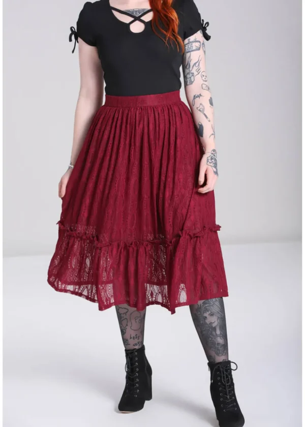 Hell Bunny Rhea Lace 70's Skirt Burgundy