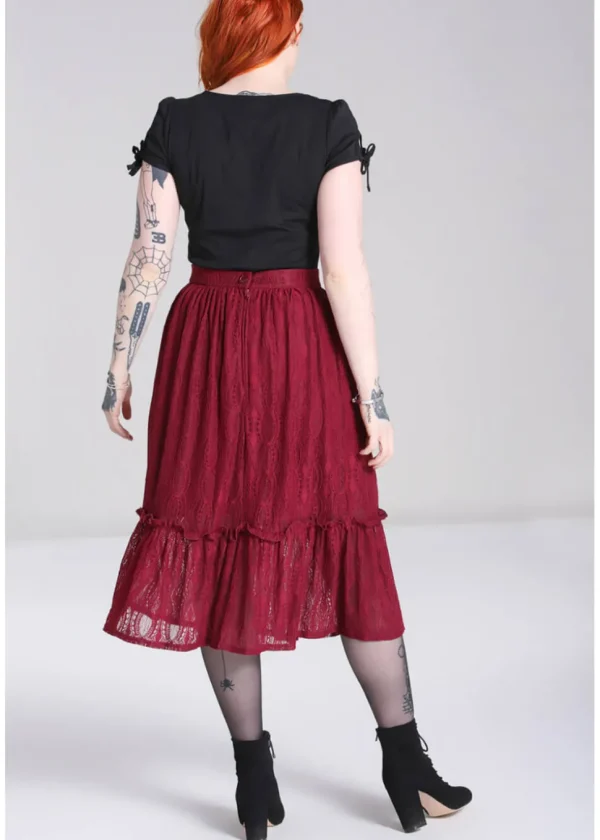 Hell Bunny Rhea Lace 70's Skirt Burgundy