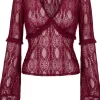 Hell Bunny Rhea Lace 70's Top in Burgundy