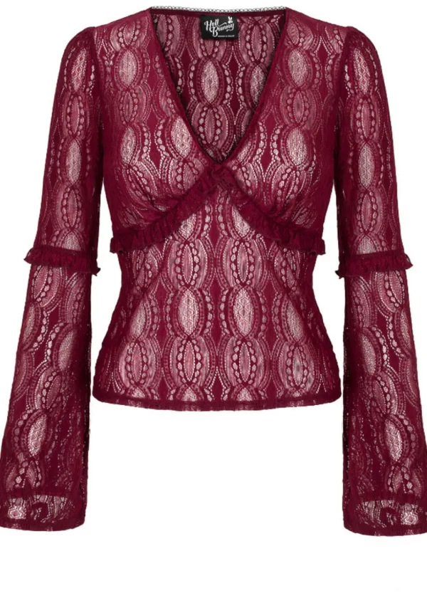 Hell Bunny Rhea Lace 70's Top in Burgundy