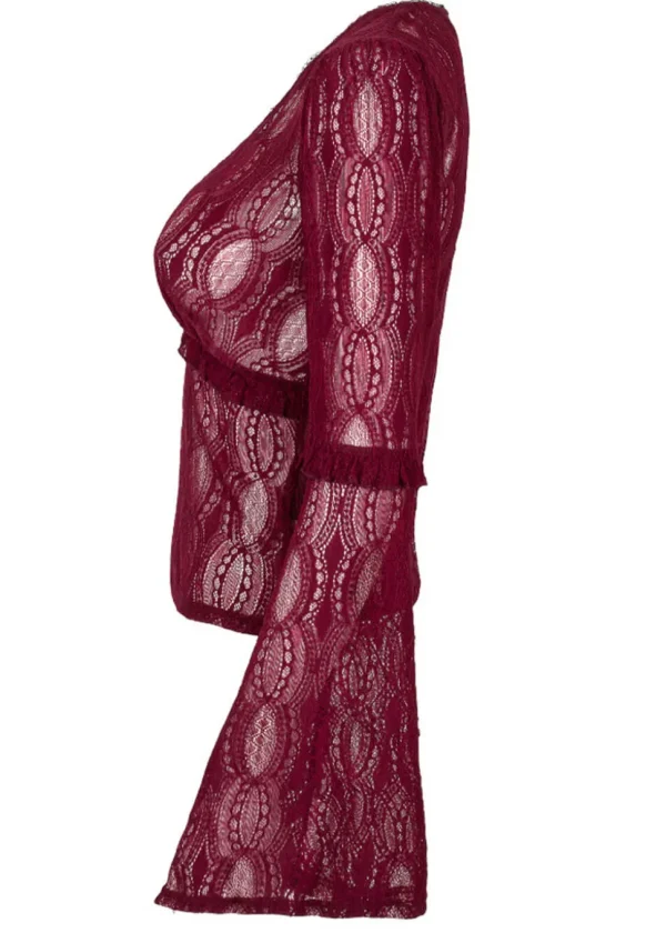 Hell Bunny Rhea Lace 70's Top in Burgundy