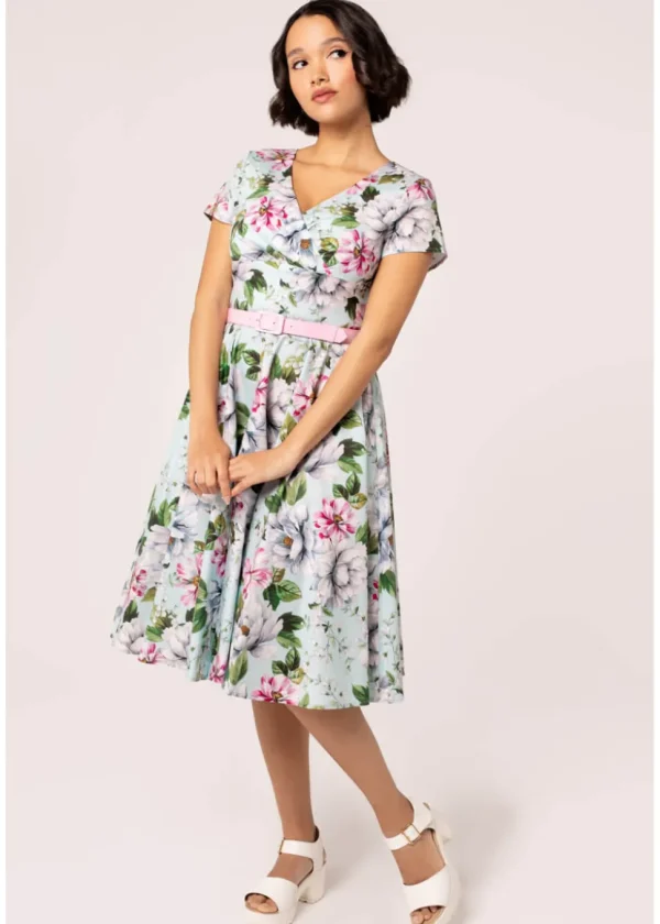 Hell Bunny Rina Floral 50's Swing Dress Blue