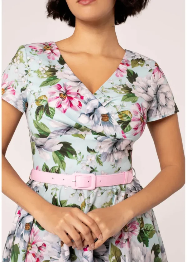 Hell Bunny Rina Floral 50's Swing Dress Blue