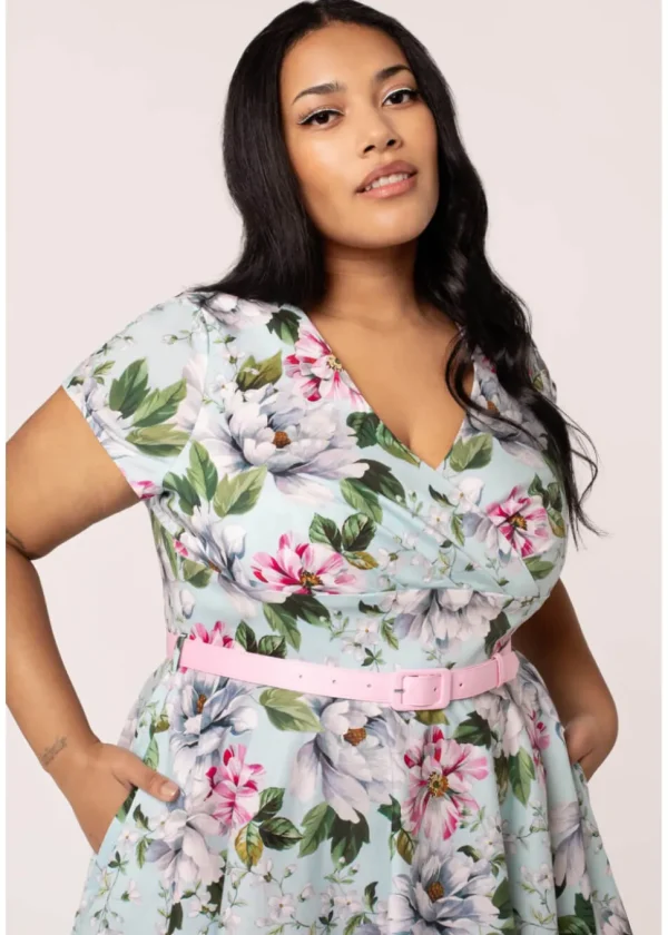 Hell Bunny Rina Floral 50's Swing Dress Blue