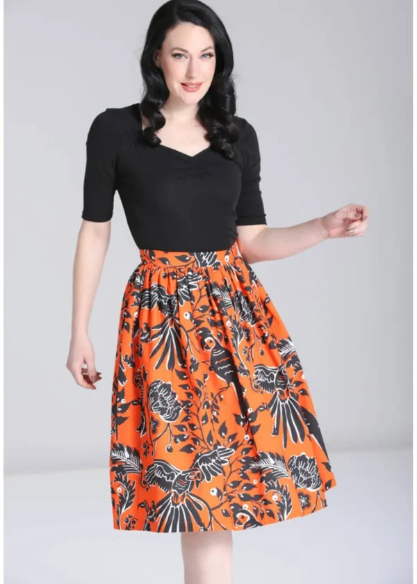 Hell Bunny Rio Parrots 50's Swing Skirt Orange