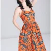 Hell Bunny Rio Parrots 50's Swing Dress Orange