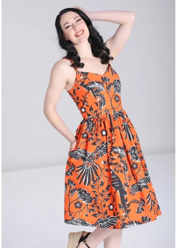 Hell Bunny Rio Parrots 50's Swing Dress Orange