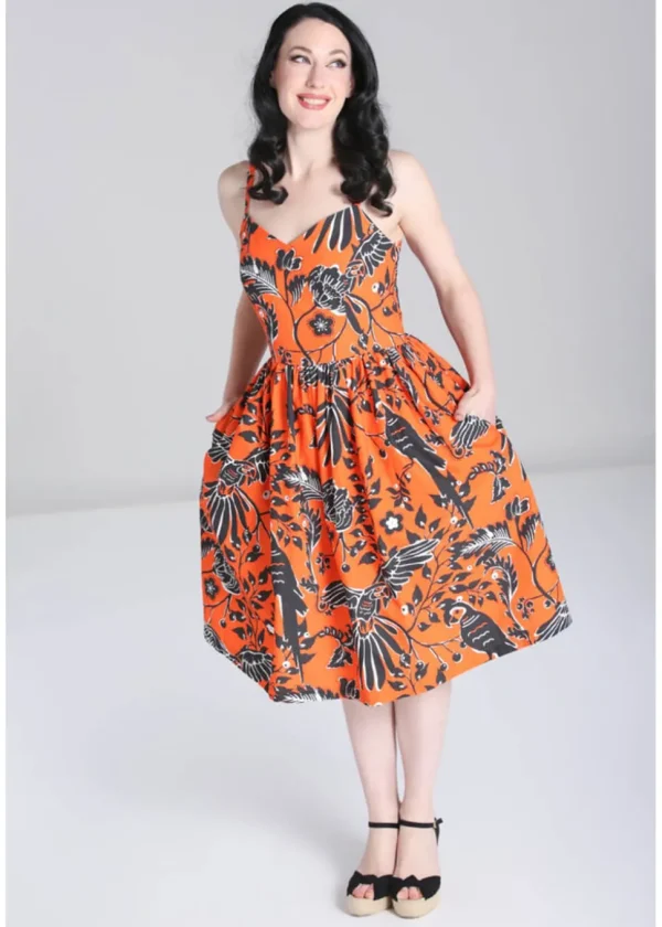 Hell Bunny Rio Parrots 50's Swing Dress Orange