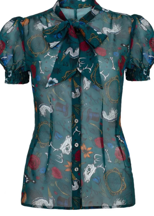 Hell Bunny Sianna 40's Blouse in Teal