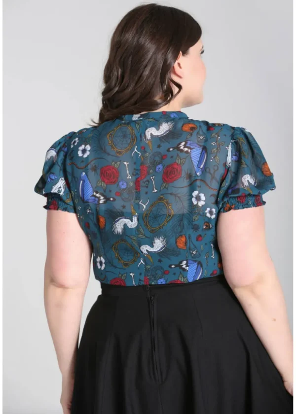 Hell Bunny Sianna 40's Blouse in Teal