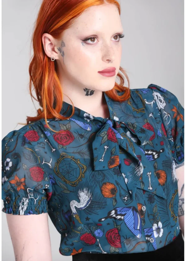 Hell Bunny Sianna 40's Blouse in Teal