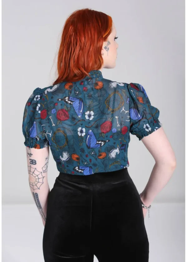 Hell Bunny Sianna 40's Blouse in Teal