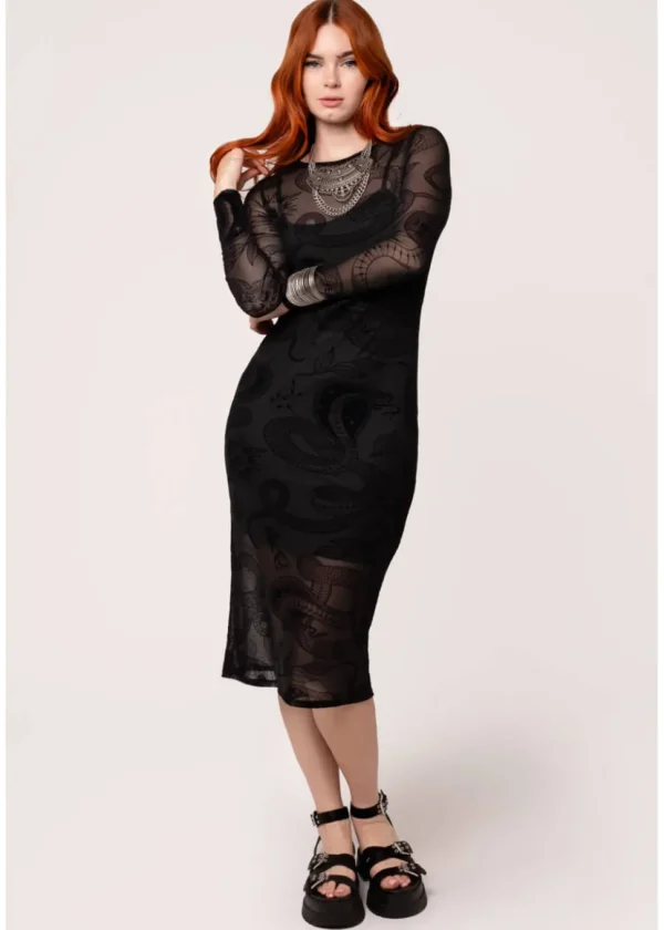 Hell Bunny Snake Charmer Midi Dress Black