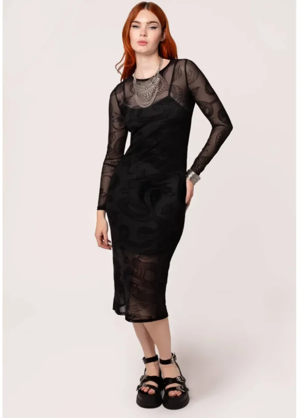 Hell Bunny Snake Charmer Midi Dress Black