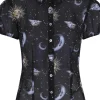 Hell Bunny Solaris Sun & Moon 70's Blouse Black