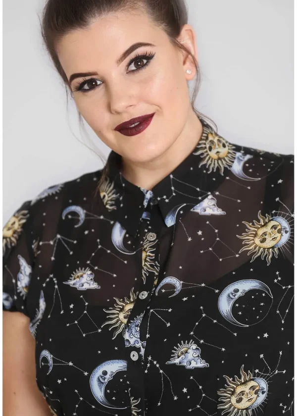 Hell Bunny Solaris Sun & Moon 70's Blouse Black