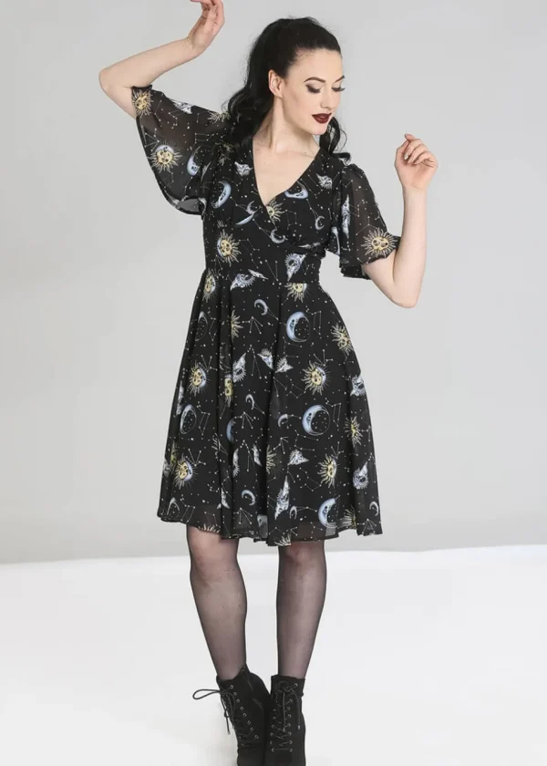 Hell Bunny Solaris Sun & Moon 70's Dress Black