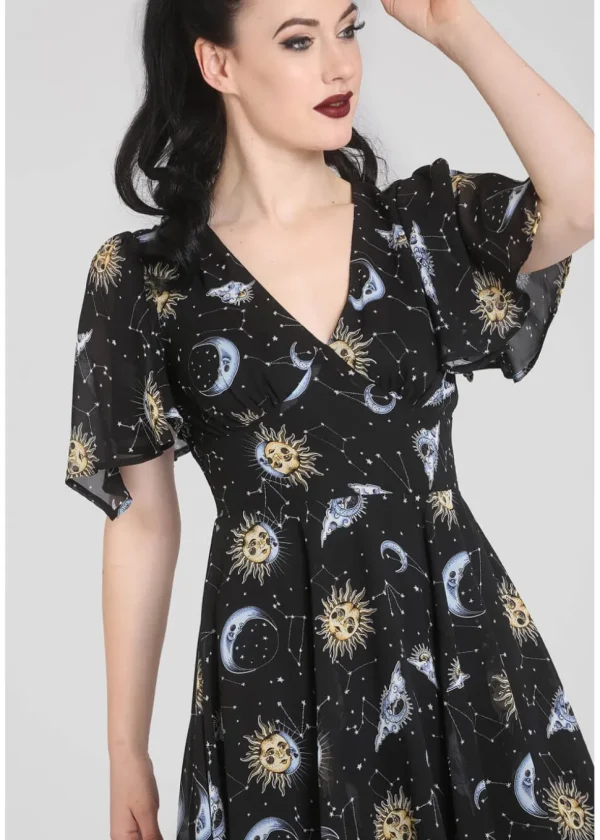 Hell Bunny Solaris Sun & Moon 70's Dress Black