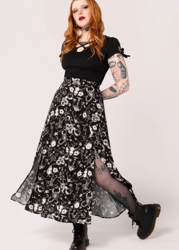 Hell Bunny Star Sign 70's Maxi Skirt Black
