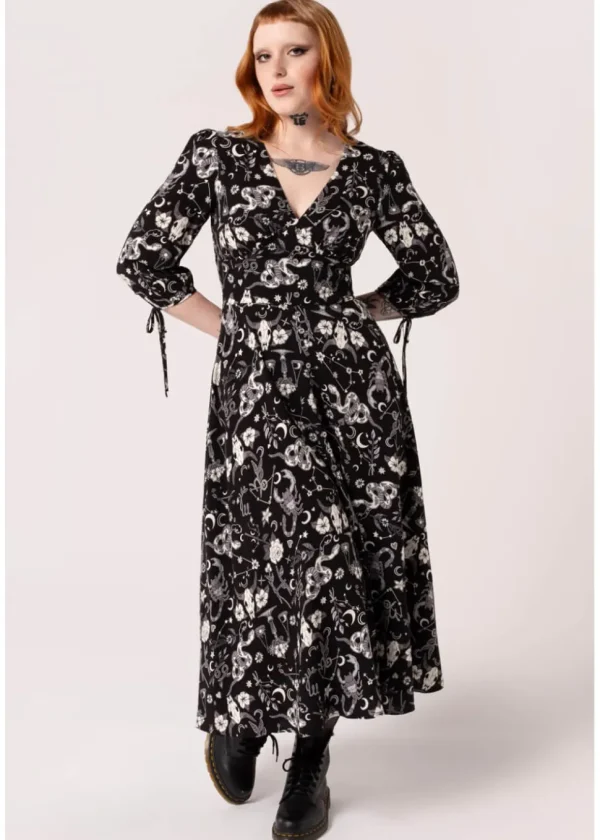 Hell Bunny Star Sign 70's Midi Dress Black