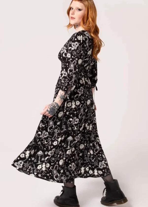 Hell Bunny Star Sign 70's Midi Dress Black