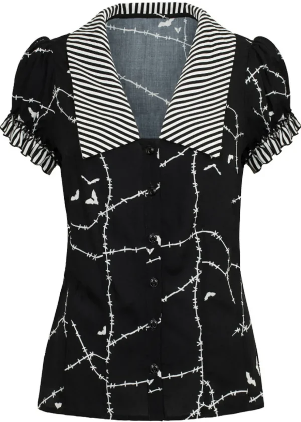 Hell Bunny Stitches 40's Blouse Black