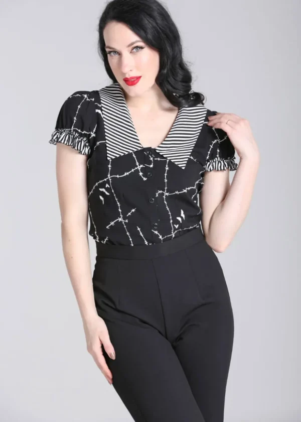 Hell Bunny Stitches 40's Blouse Black