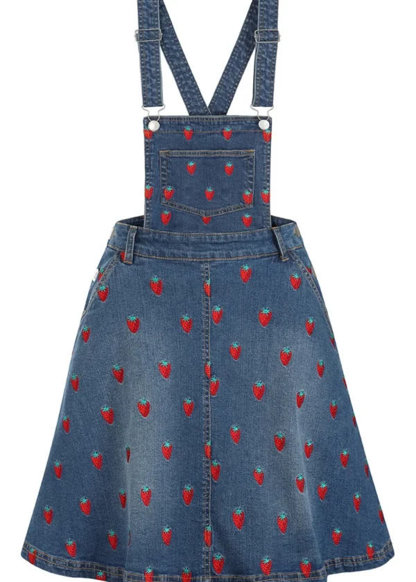 Hell Bunny Strawberry Denim 50's Pinafore Dress Blue