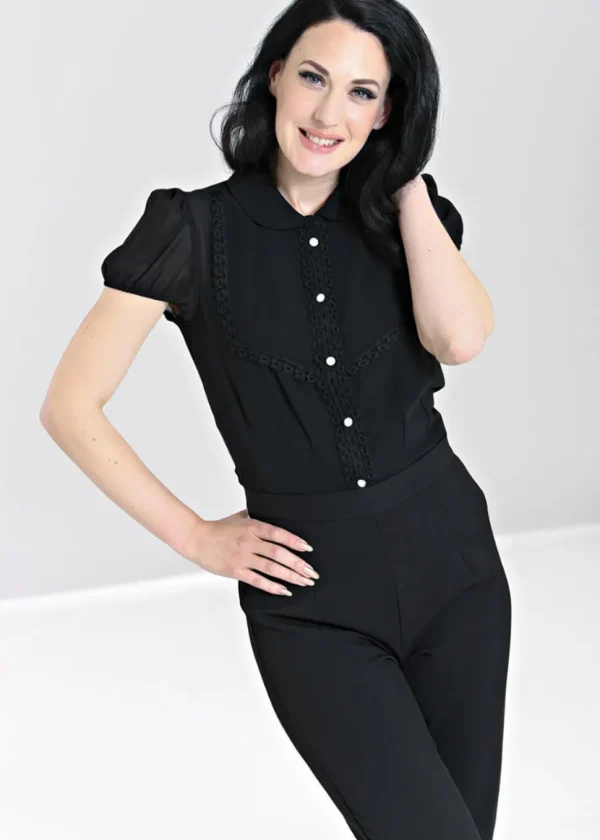 Hell Bunny Taffy 40's Blouse Black