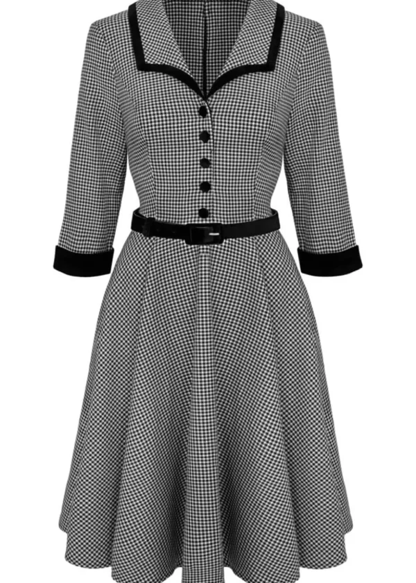 Hell Bunny Teddy Houndstooth 50's Swing Dress Grau