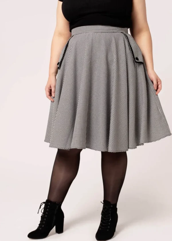 Hell Bunny Teddy Houndstooth 40's Swing Skirt Gray