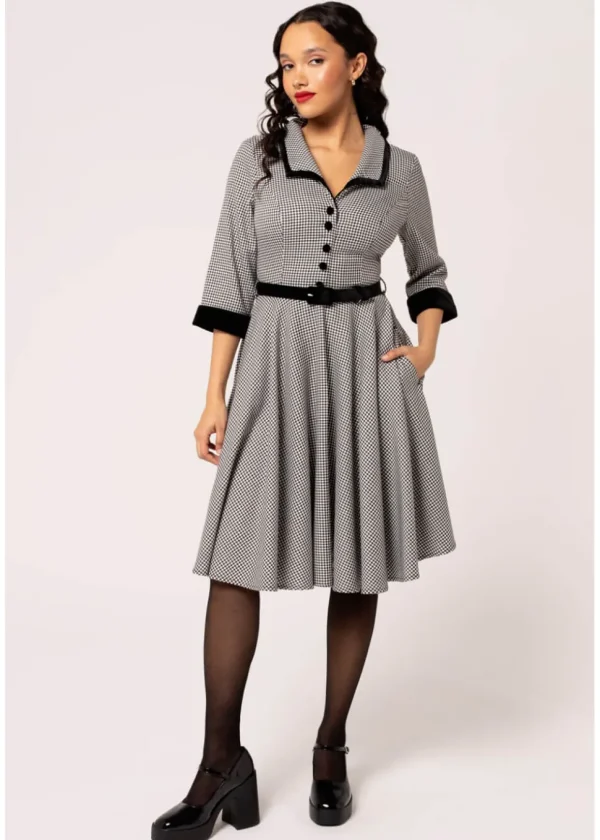 Hell Bunny Teddy Houndstooth 50's Swing Dress Grau