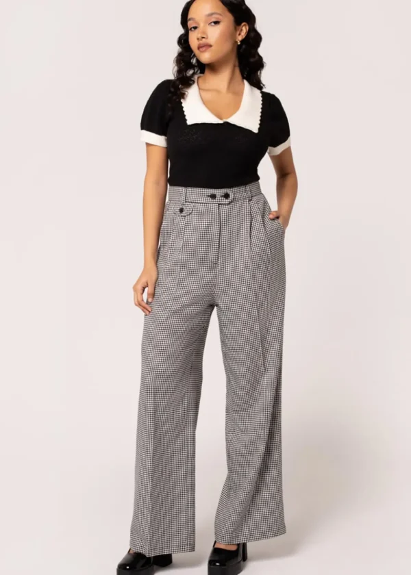 Hell Bunny Teddy Houndstooth 40's Trousers Grey