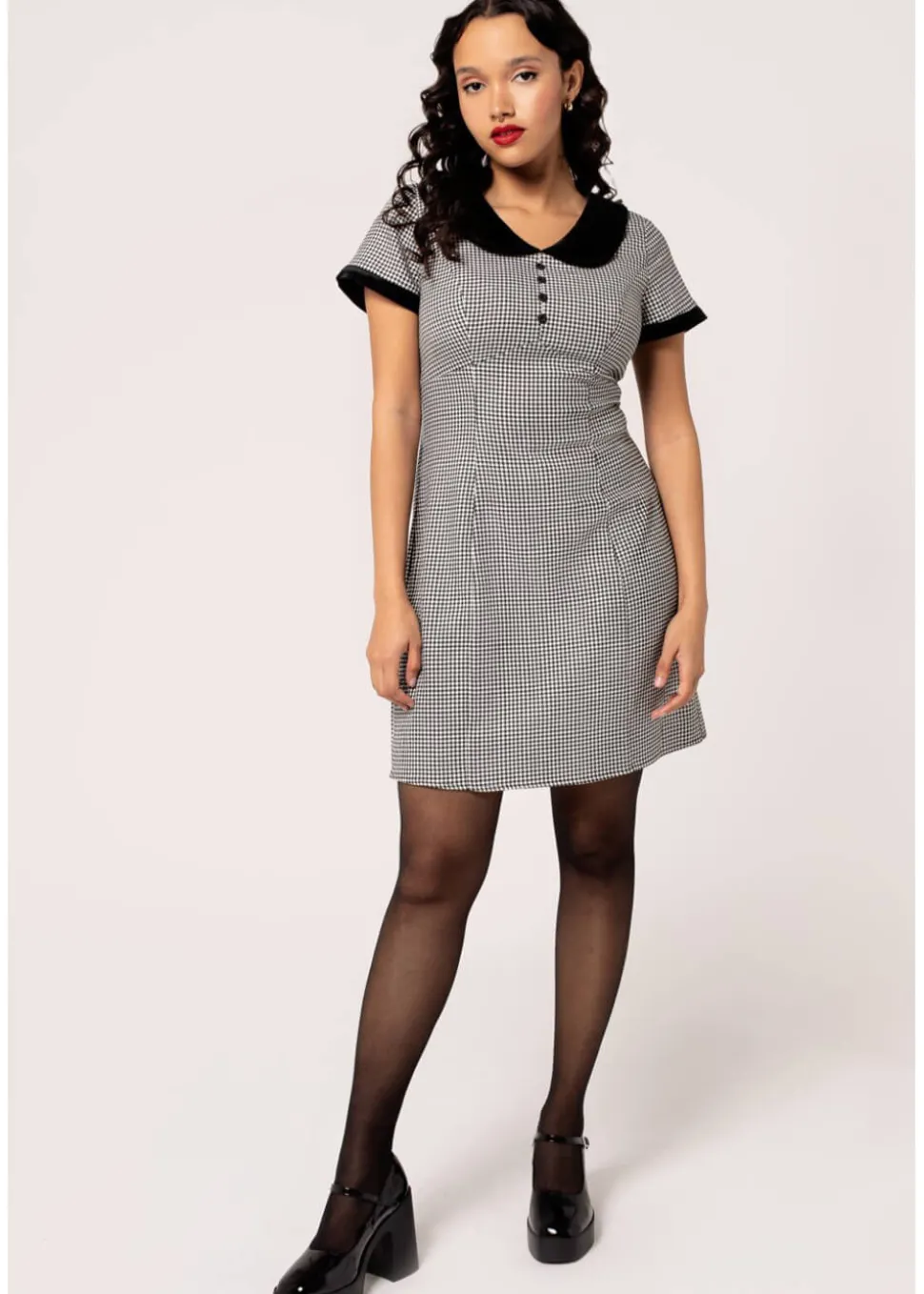 hell_bunny_teddy_houndsto_2.webp Hell Bunny Teddy Houndstooth 60's Short Dress Grey