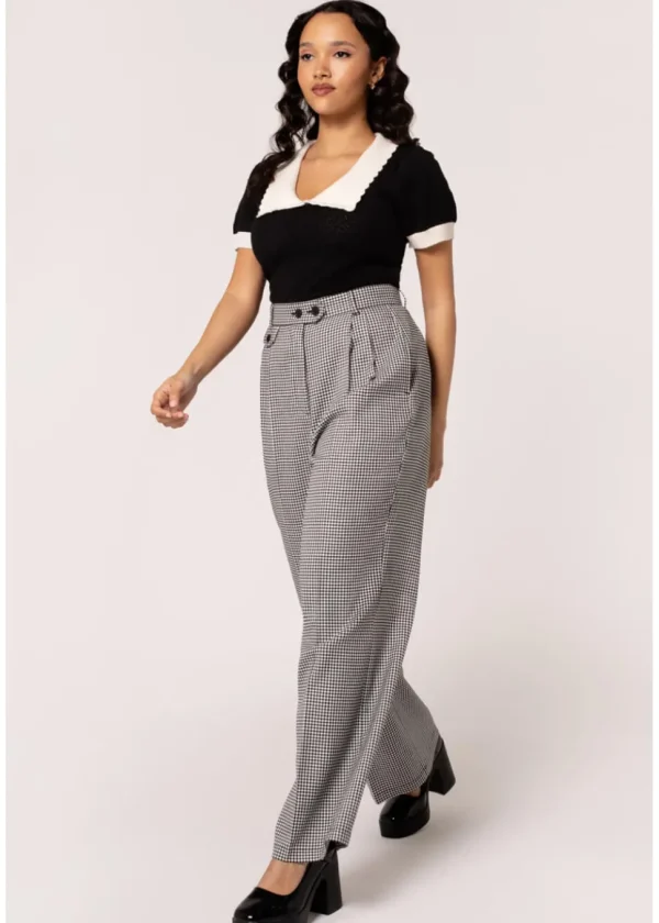 Hell Bunny Teddy Houndstooth 40's Trousers Grey