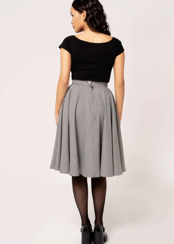Hell Bunny Teddy Houndstooth 40's Swing Skirt Gray