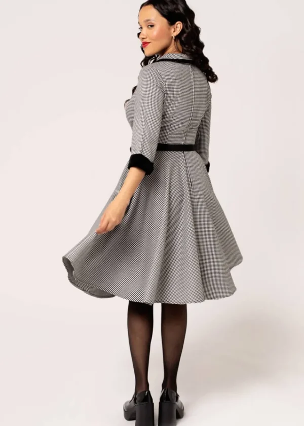 Hell Bunny Teddy Houndstooth 50's Swing Dress Grau