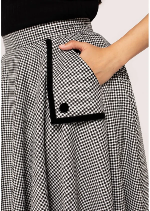 Hell Bunny Teddy Houndstooth 40's Swing Skirt Gray