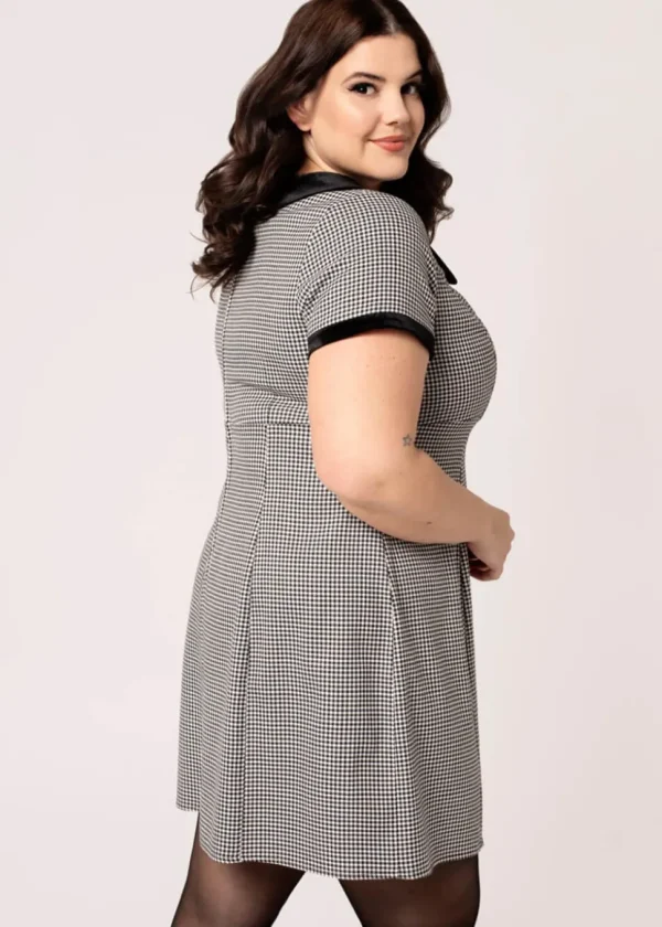 Hell Bunny Teddy Houndstooth 60's Short Dress Grey