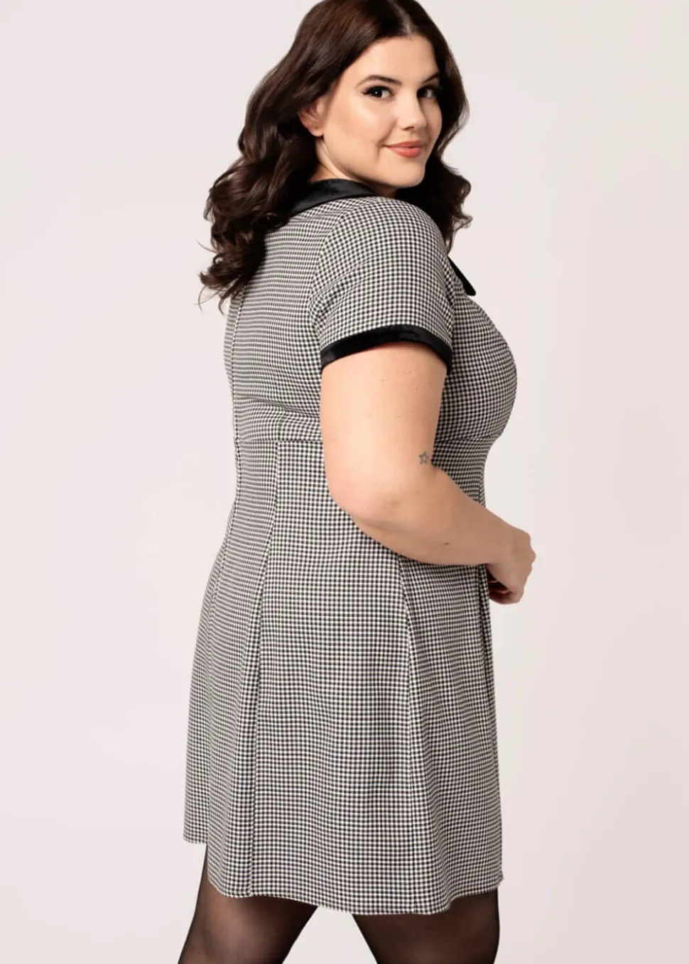 hell_bunny_teddy_houndsto_5.webp Hell Bunny Teddy Houndstooth 60's Short Dress Grey
