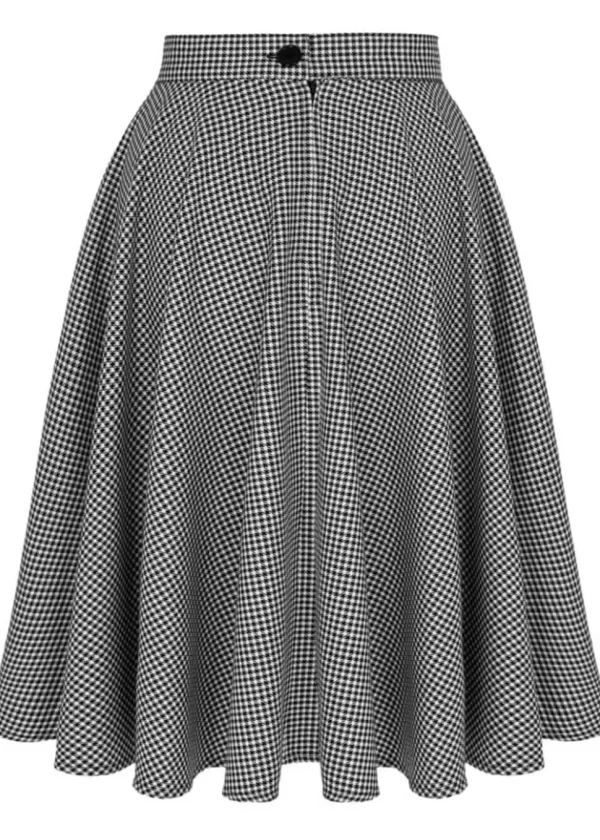 Hell Bunny Teddy Houndstooth 40's Swing Skirt Gray