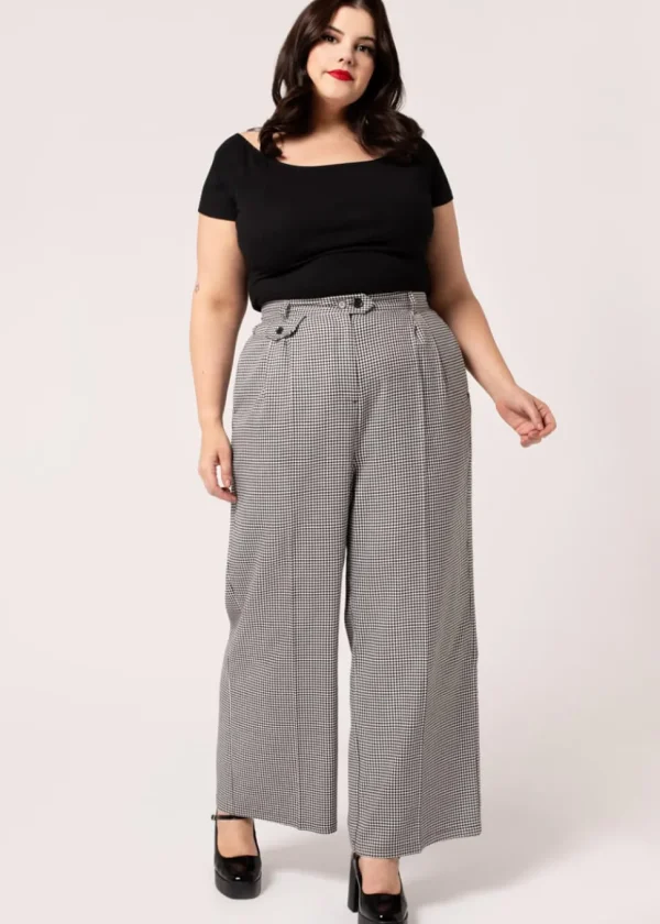 Hell Bunny Teddy Houndstooth 40's Trousers Grey